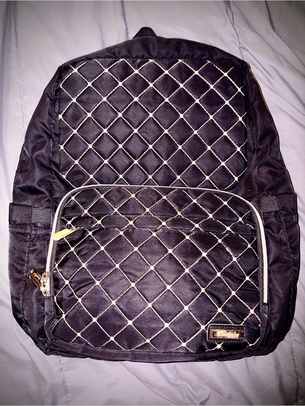 Black Quilted Multi-Function waterproof diaper bag with Gold Accent